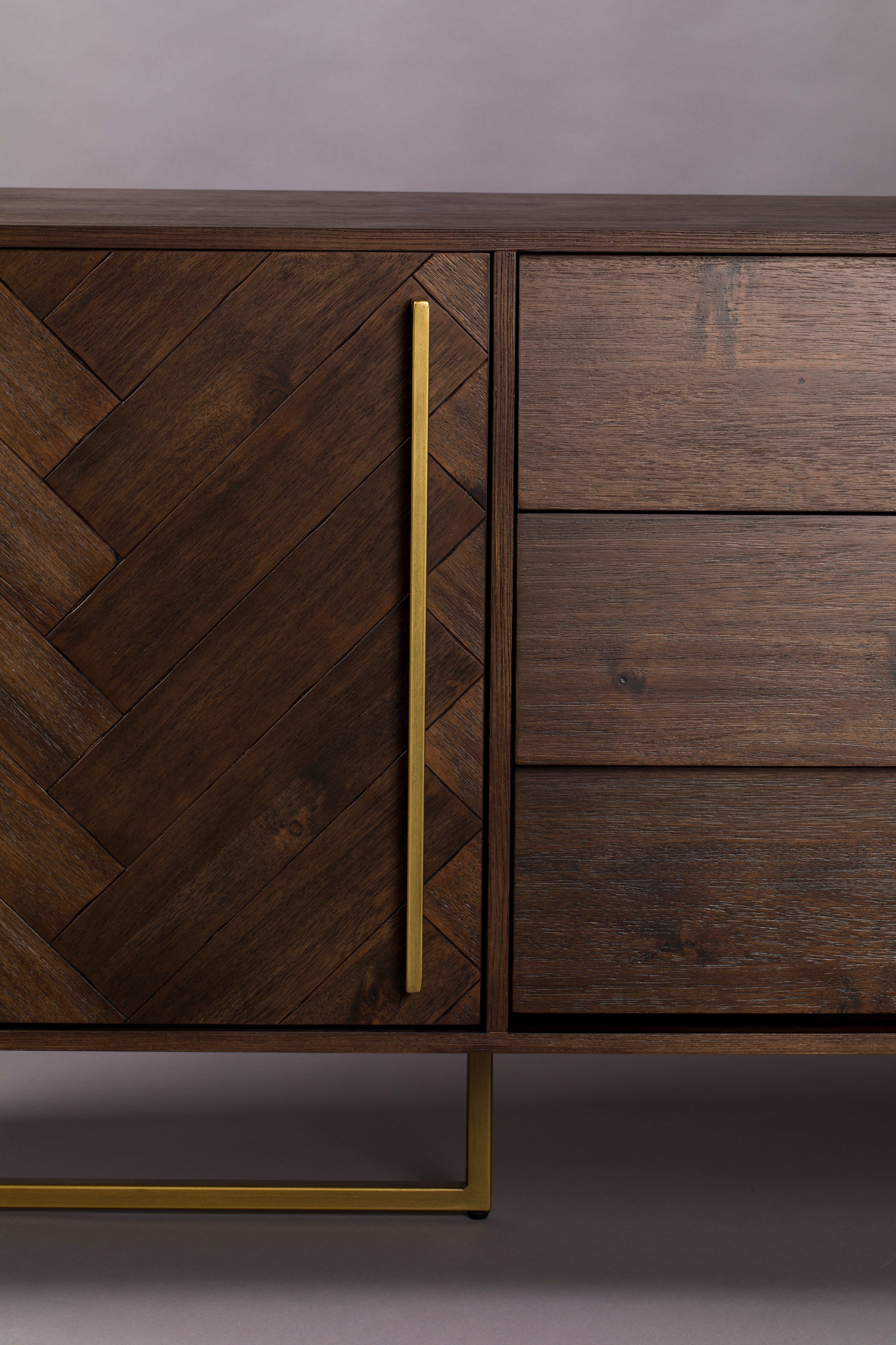 Dutchbone Class Herringbone Brown Oak Wood High Sideboard